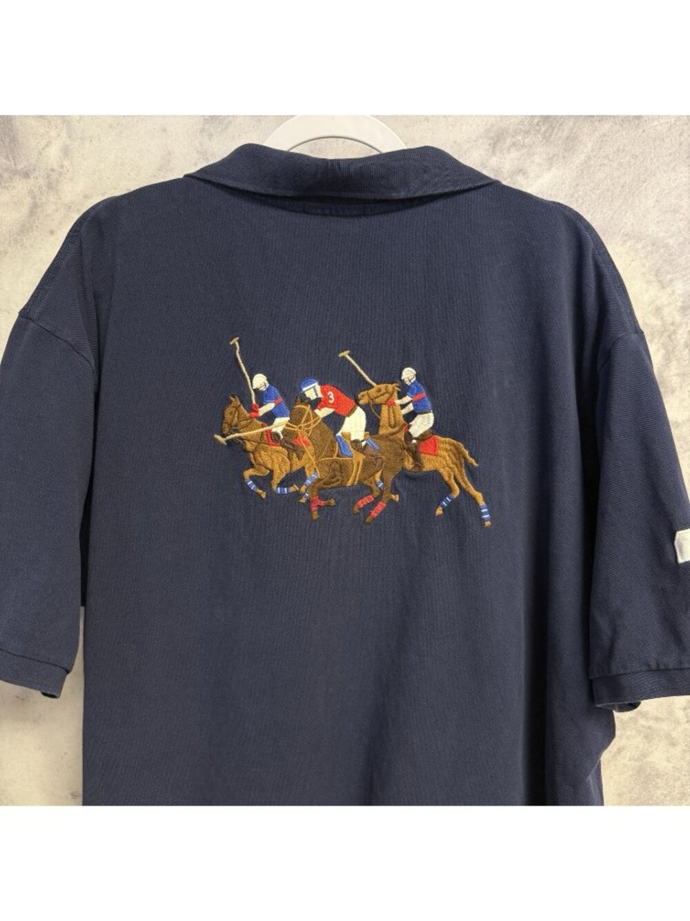 Polo Ralph Lauren Embroidered Triple Pony Collared Shirt Mens 2XL Tall Blue